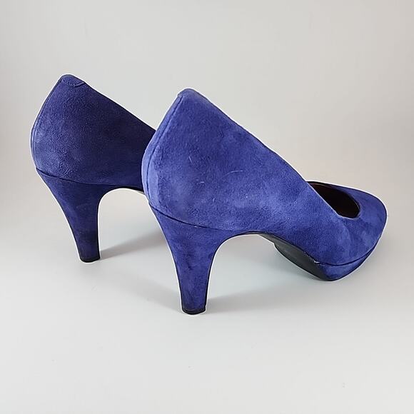 Clarks Indigo Suede Leather Chic Purple Platform Pumps - Round Toe Size 9M - Picture 5 of 8